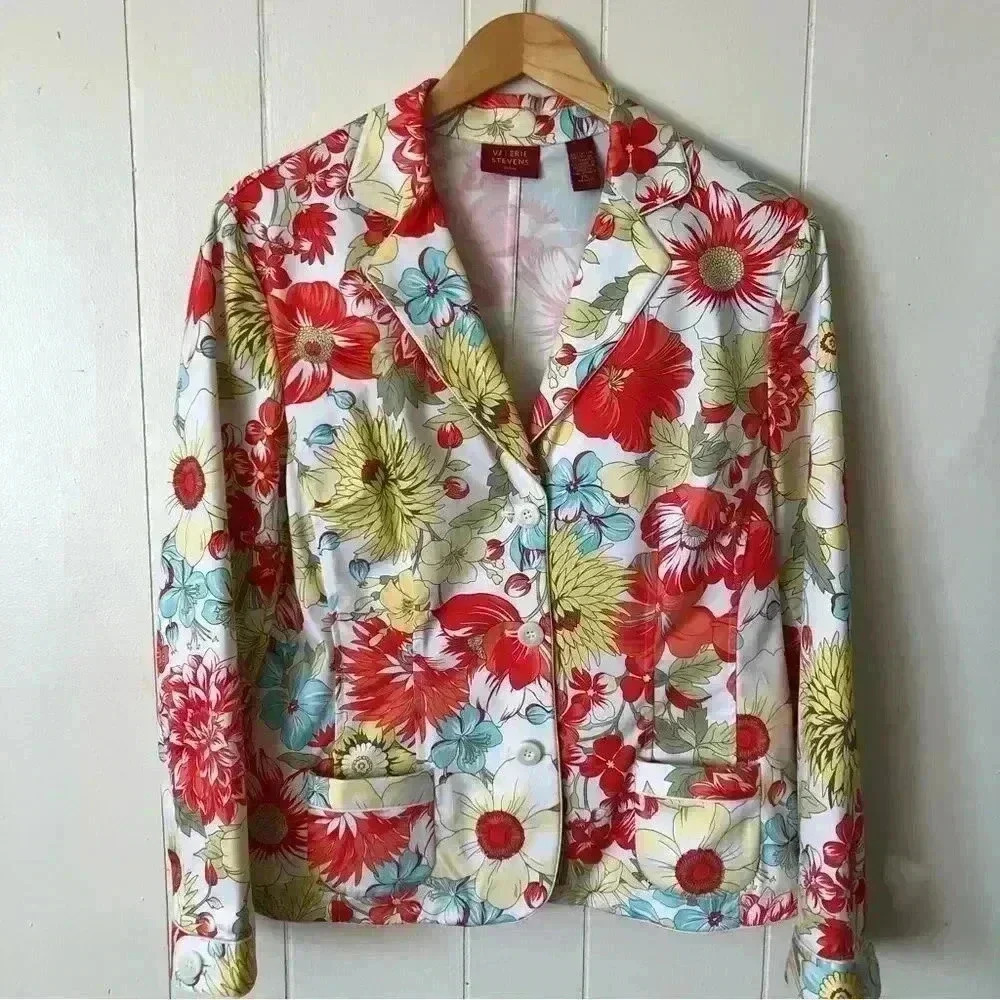 Valerie Stevens Floral Patterned Cotton Blend Jacket Size PL